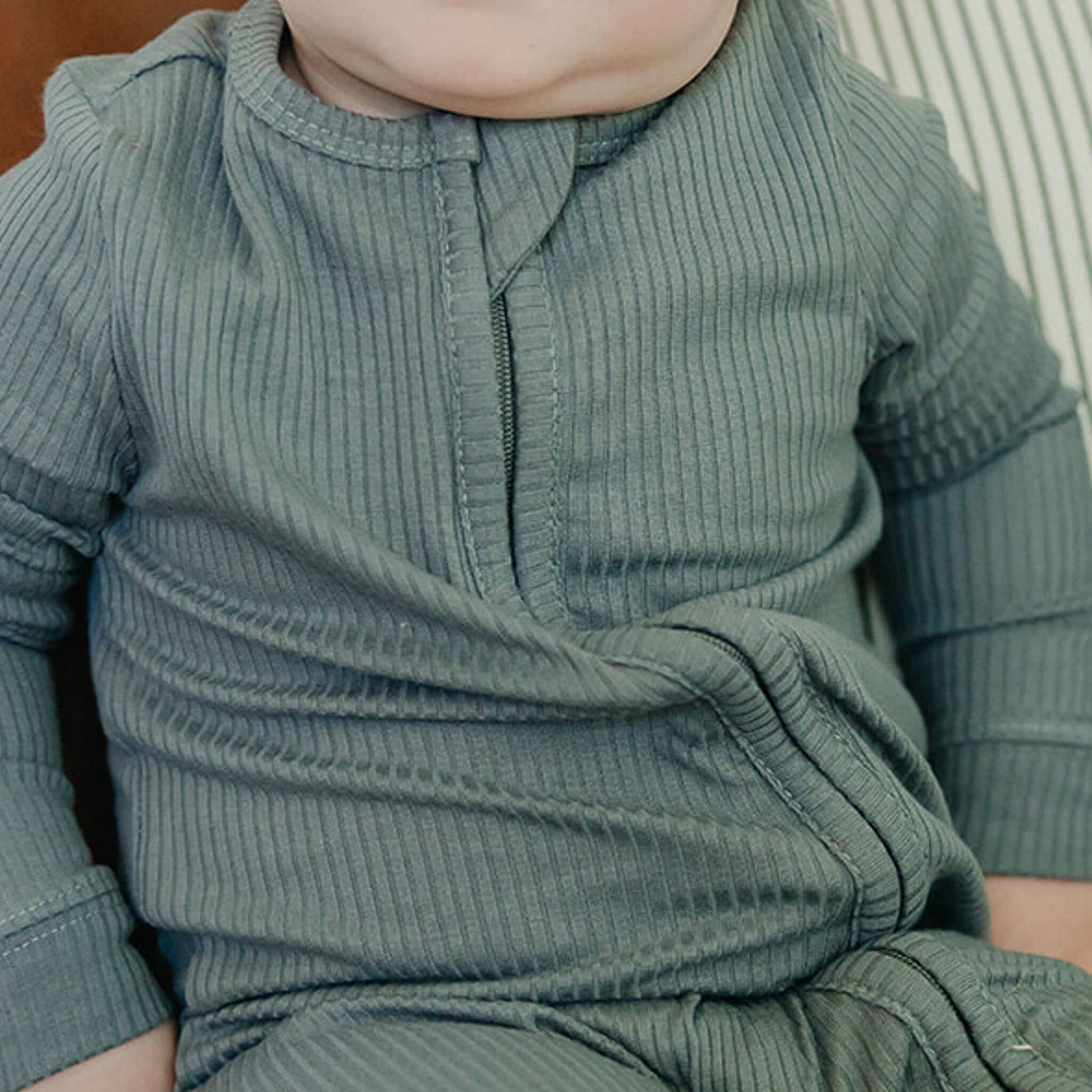Rib Knit Zip-Up Footie Pajama - Moss